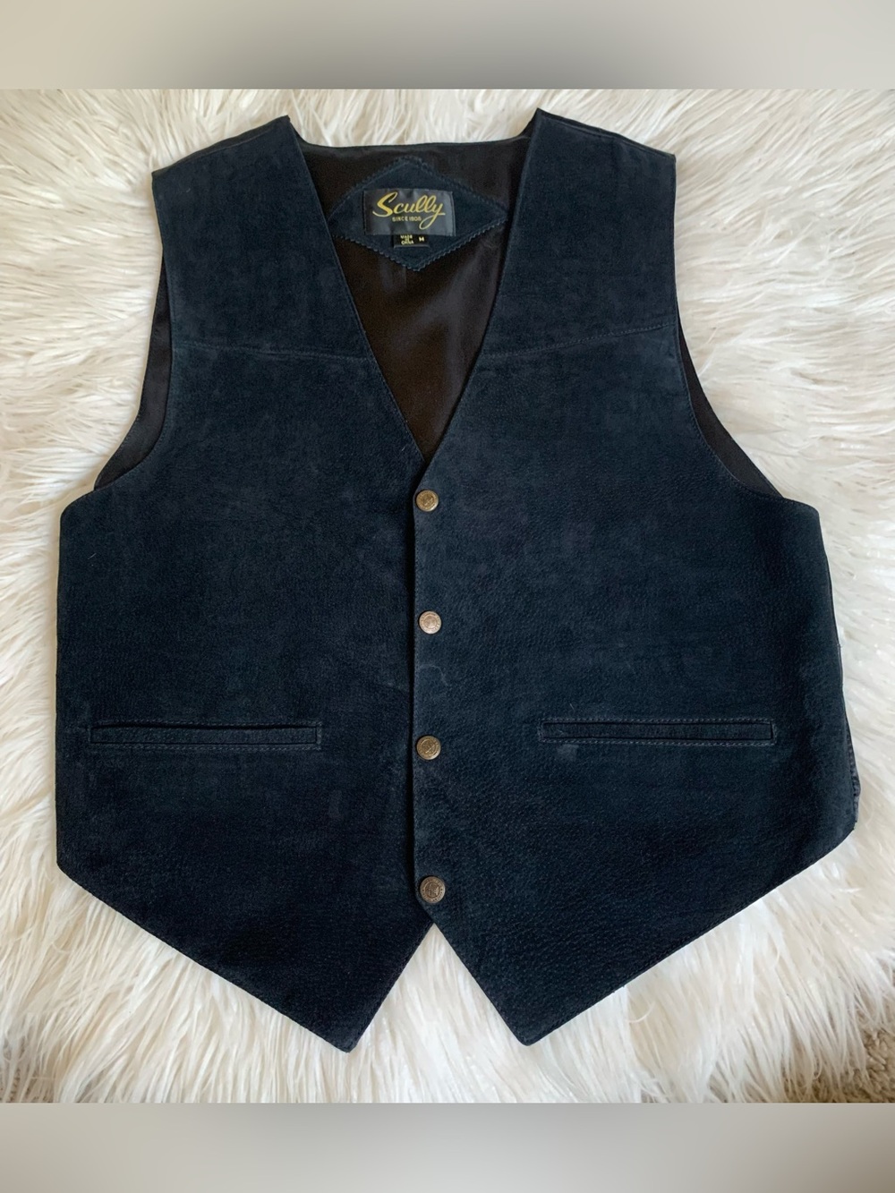 Scully Button Front Suede Leather Western Vest Black Size Medium